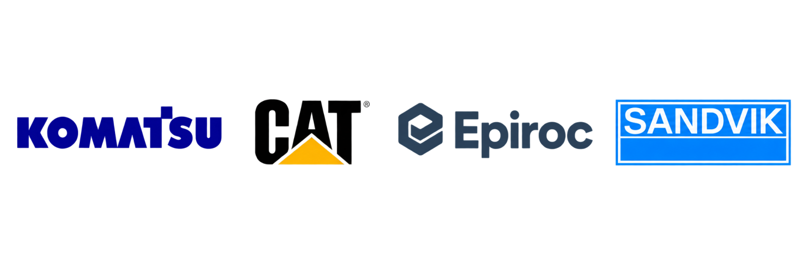 Komatsu, CAT, Epiroc and Sandvik logos